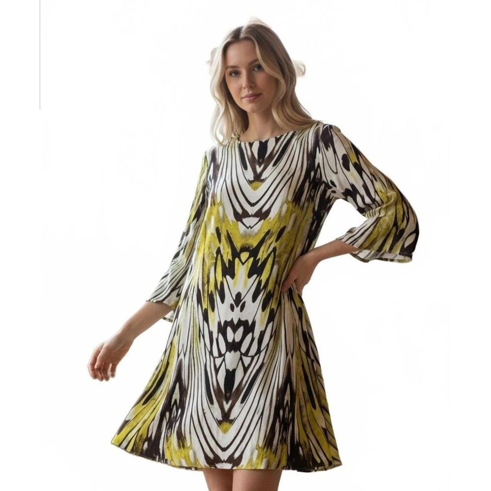 Anthropologie Leifsdottir Dress 10 Silk Sarita Swing Butterfly Wing Yellow Brown